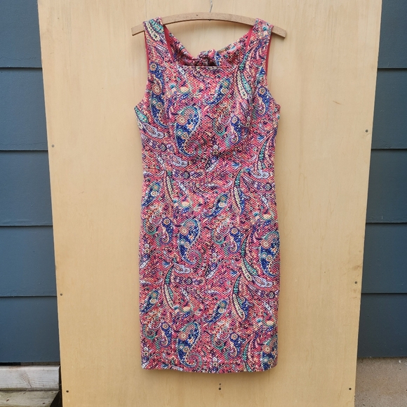 Talbots Women's Bonaire Paisley Textured Sheath Dress Tie Open Back - Size 4 - Picture 3 of 12